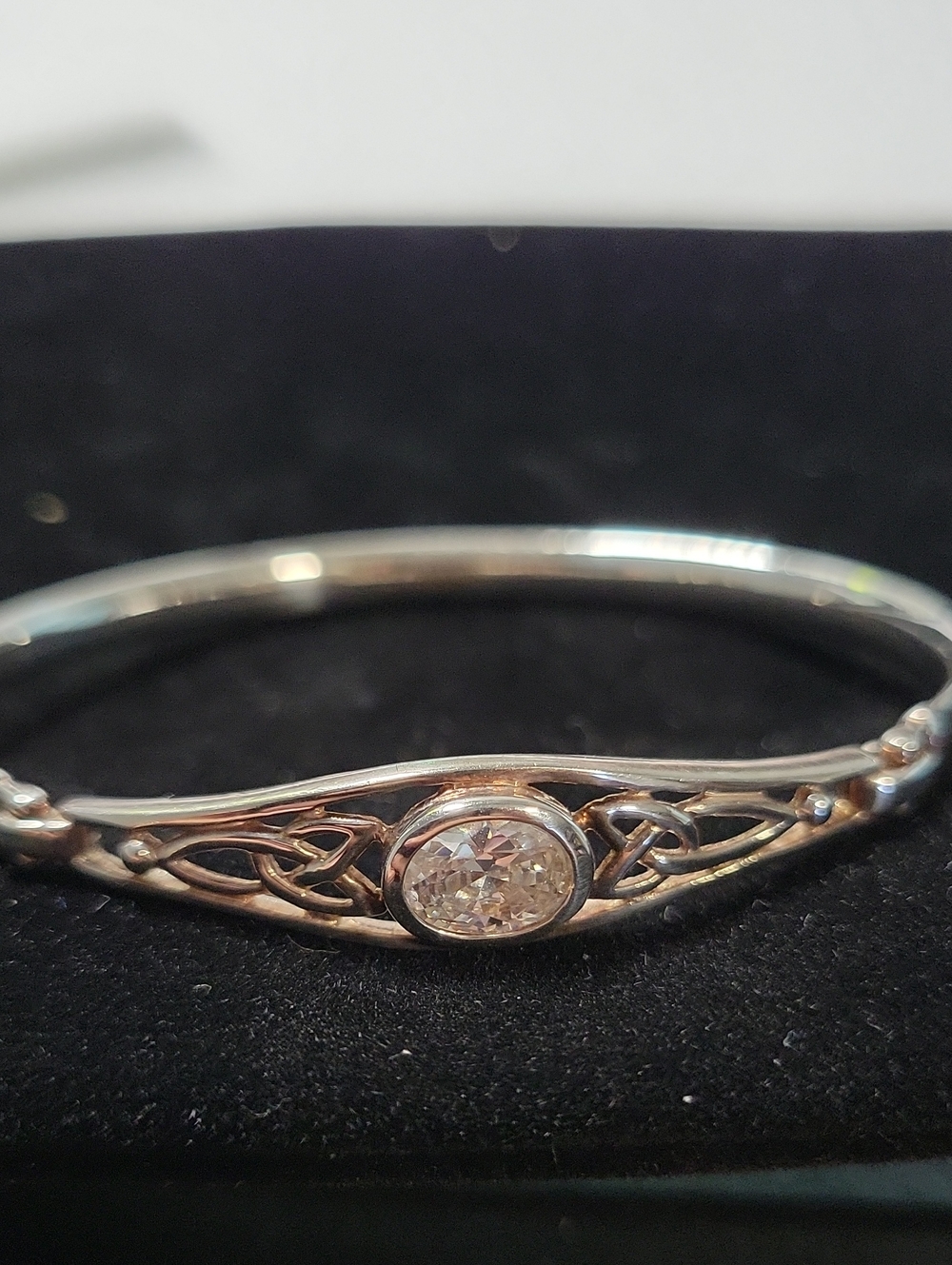 Sterling Silver Celtic Knot Bangle with Center Stone - Silver